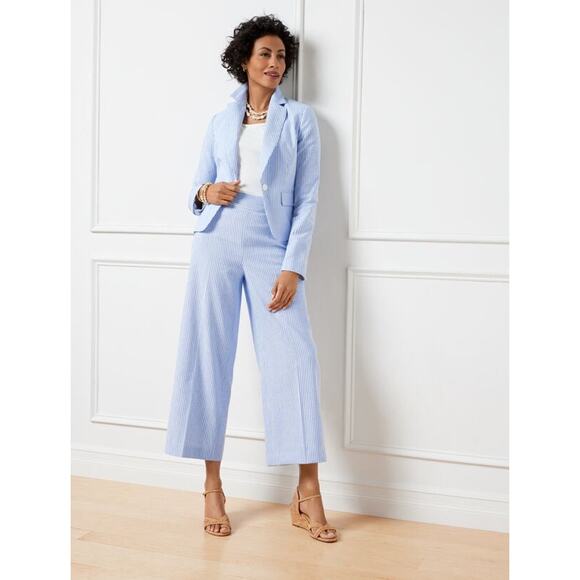 NWT: TALBOTS Blue White Linen Blend Wide Leg Crop Pants‎ 12 (K348) - Picture 3 of 11